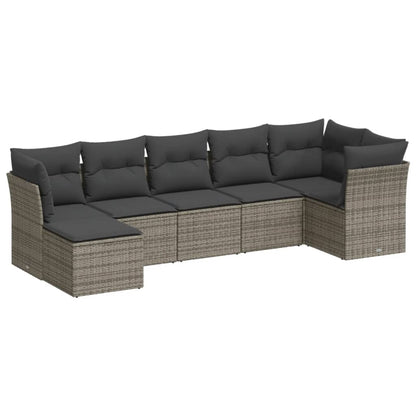 Set Divani da Giardino 7 pz con Cuscini Grigio in Polyrattan | homemem39
