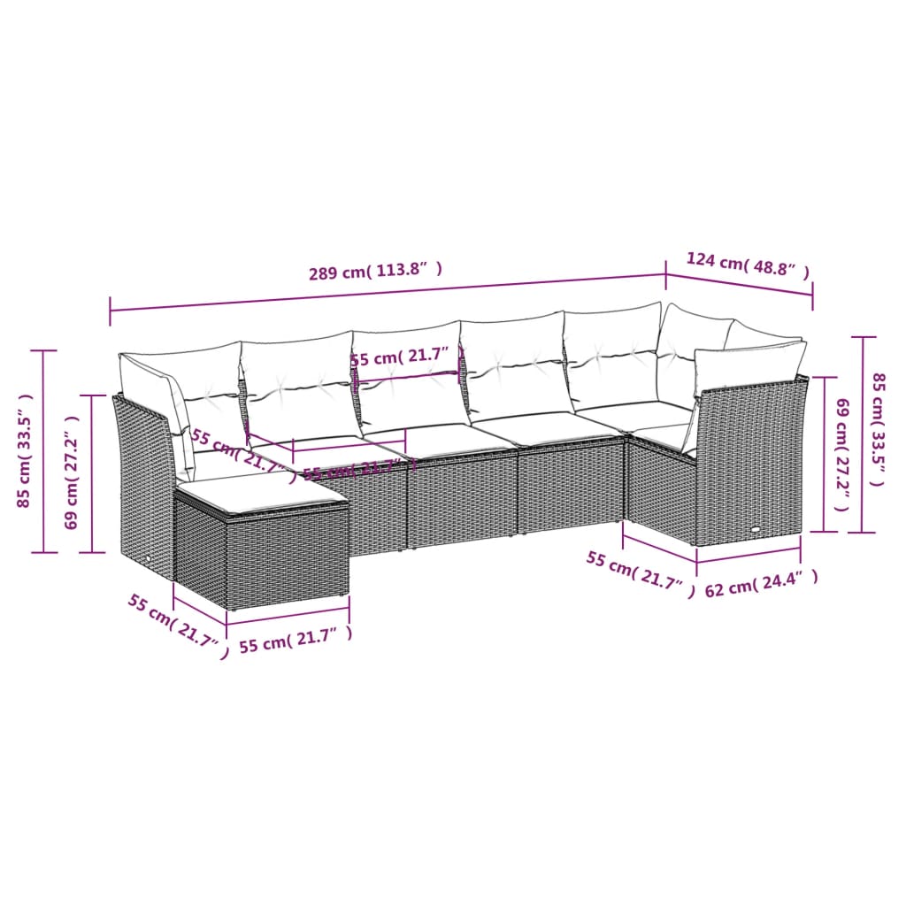 Set Divani da Giardino 7 pz con Cuscini Grigio in Polyrattan | homemem39
