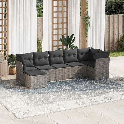 Set Divani da Giardino 7 pz con Cuscini Grigio in Polyrattan | homemem39