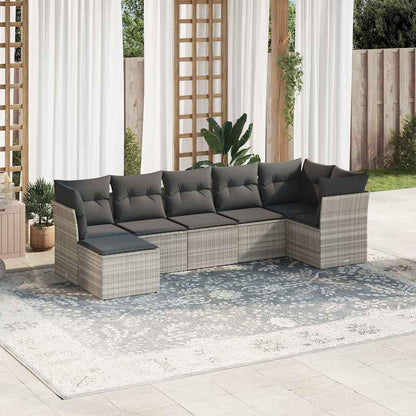 Set Divani da Giardino 7pz con Cuscini Grigio Chiaro Polyrattan - homemem39
