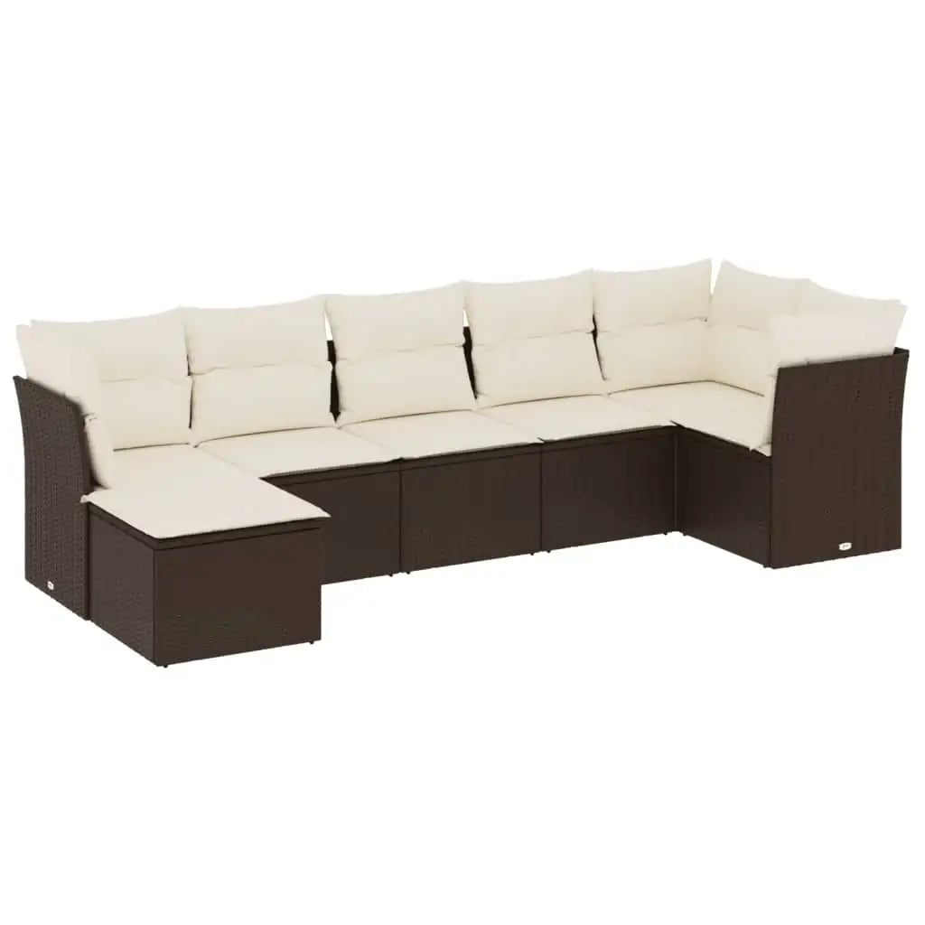Set Divani da Giardino 7 pz con Cuscini Marrone in Polyrattan - homemem39