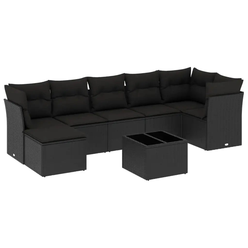 Set Divani da Giardino con Cuscini 8 pz Nero in Polyrattan - homemem39