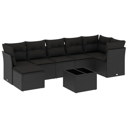 Set Divani da Giardino con Cuscini 8 pz Nero in Polyrattan - homemem39