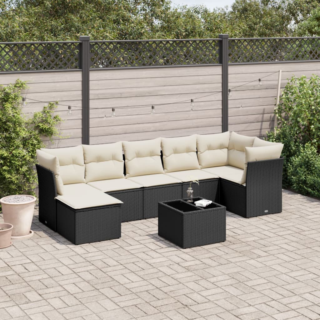 Set Divani da Giardino con Cuscini 8 pz Nero in Polyrattan | homemem39