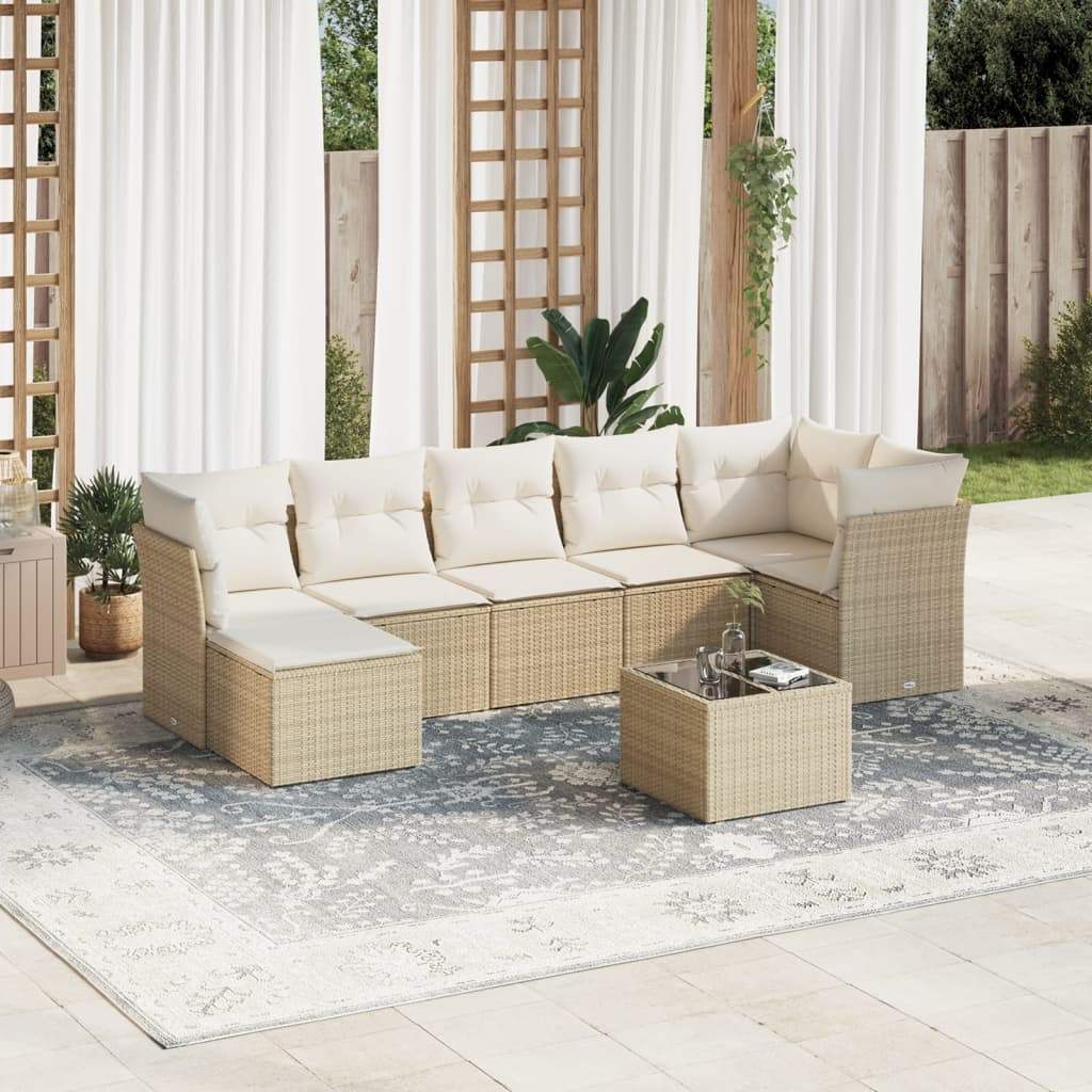 Set Divano da Giardino 8 pz con Cuscini Beige in Polyrattan - homemem39