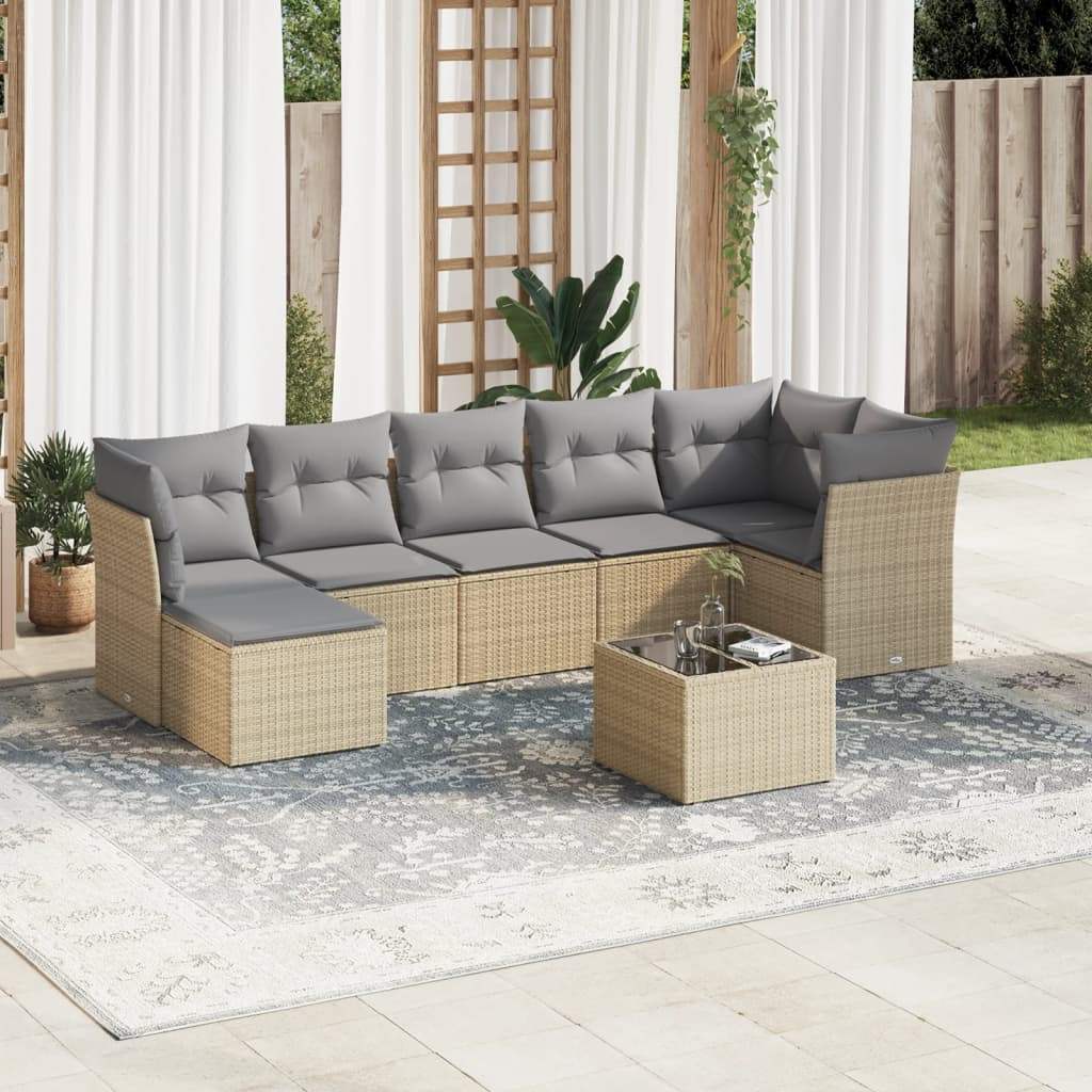 Set Divano da Giardino 8 pz con Cuscini Beige in Polyrattan - homemem39
