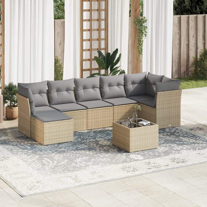 Set Divano da Giardino 8 pz con Cuscini Beige in Polyrattan - homemem39