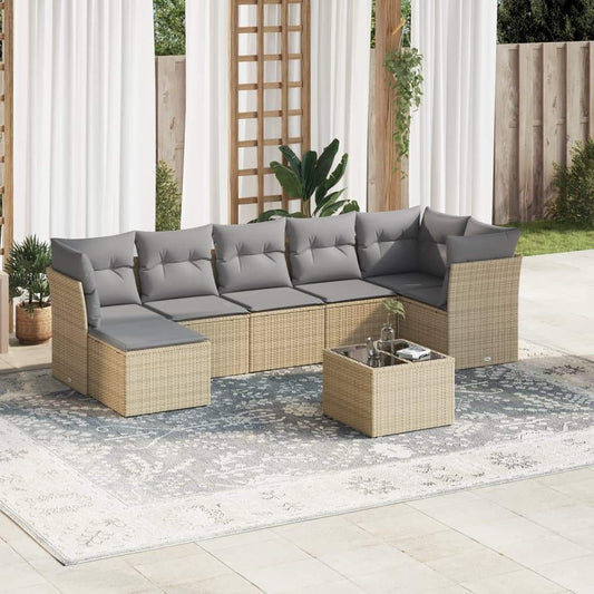 Set Divano da Giardino 8 pz con Cuscini Beige in Polyrattan - homemem39