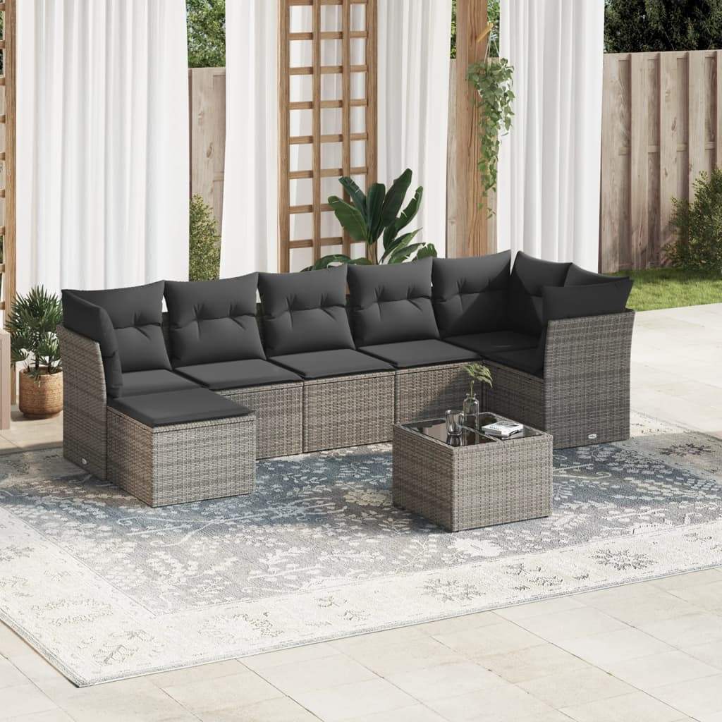 Set Divano da Giardino 8 pz con Cuscini Grigio in Polyrattan - homemem39