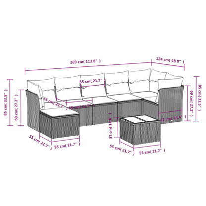 Set Divano da Giardino 8pz con Cuscini Grigio Chiaro Polyrattan