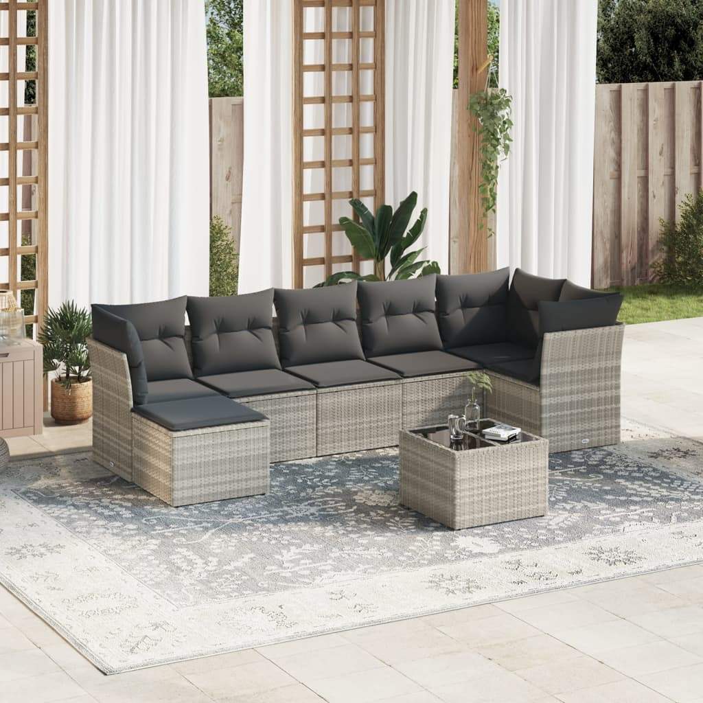 Set Divano da Giardino 8pz con Cuscini Grigio Chiaro Polyrattan - homemem39