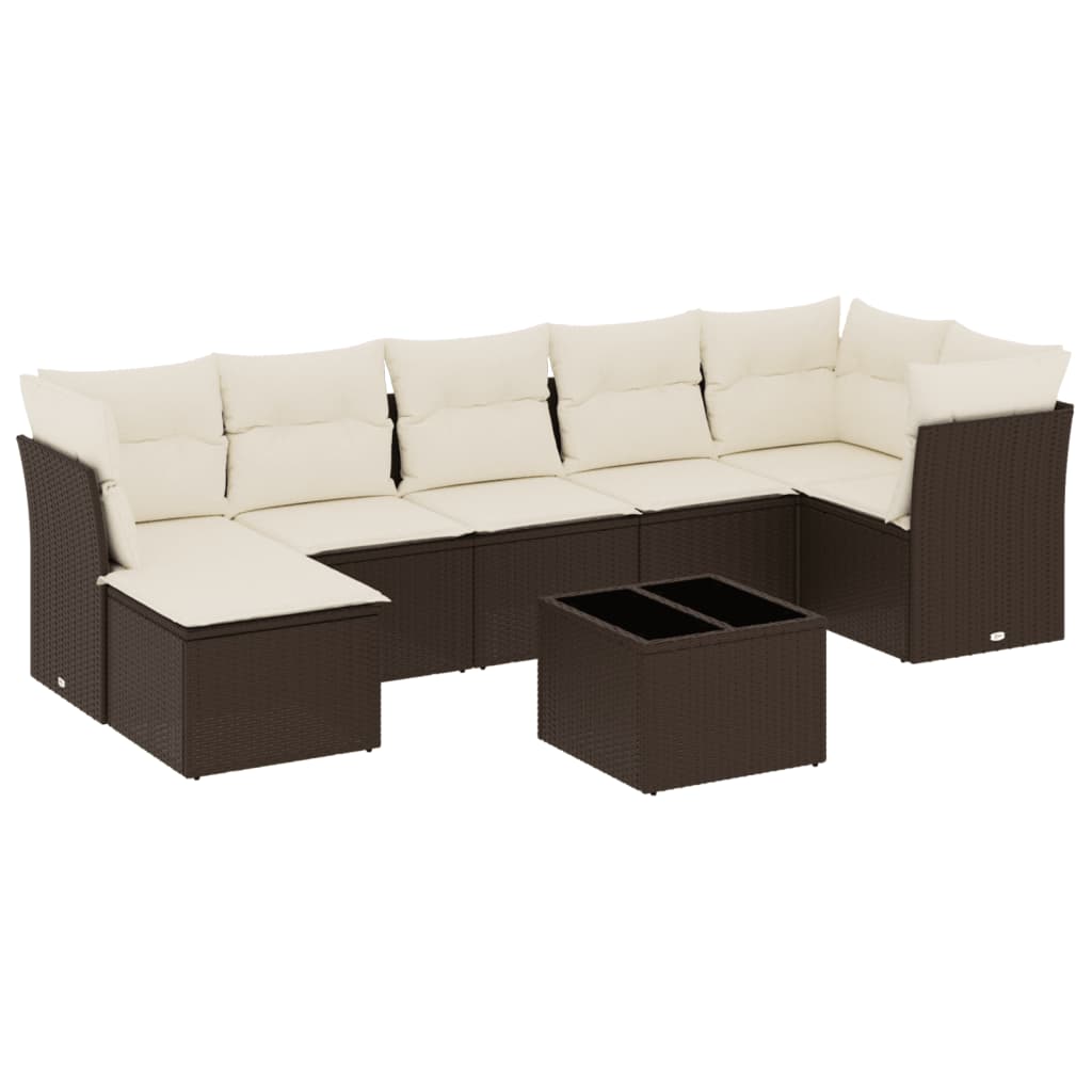 Set Divani da Giardino 8 pz con Cuscini Marrone in Polyrattan | homemem39