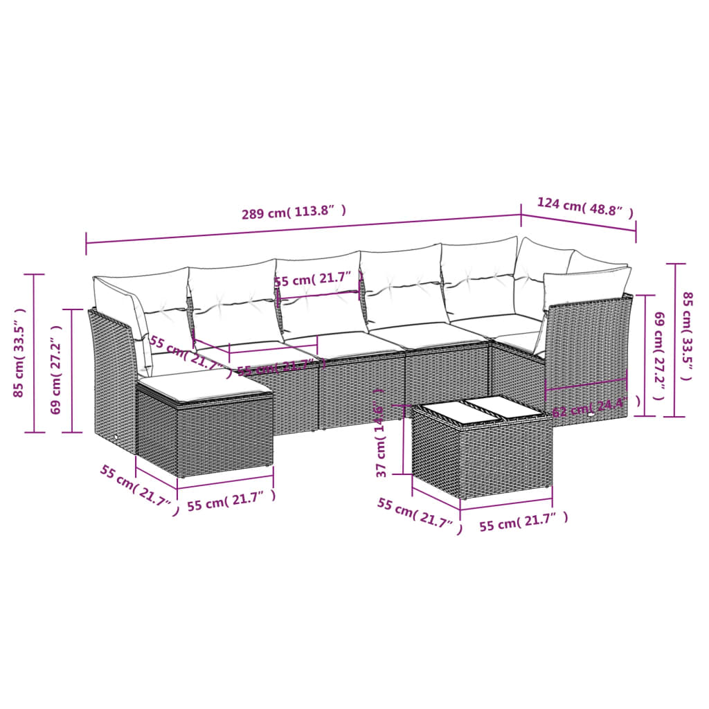 Set Divani da Giardino 8 pz con Cuscini Marrone in Polyrattan | homemem39