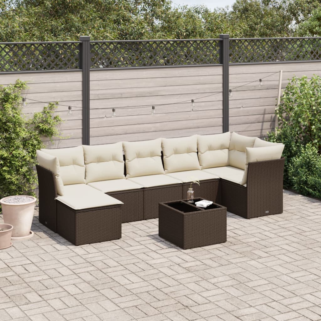 Set Divani da Giardino 8 pz con Cuscini Marrone in Polyrattan | homemem39