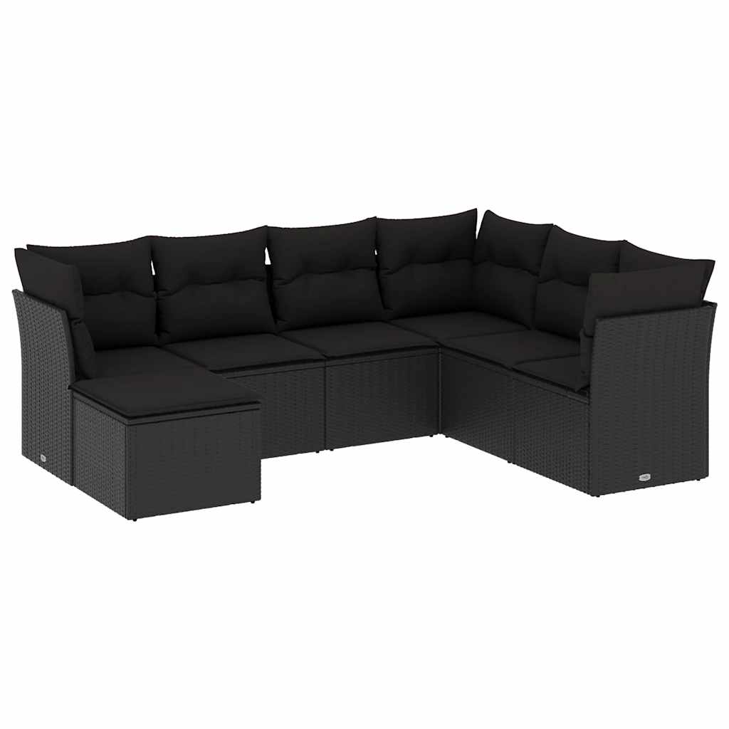 Set Divani da Giardino con Cuscini 7pz Nero Polyrattan | homemem39