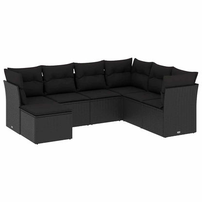 Set Divani da Giardino con Cuscini 7pz Nero Polyrattan | homemem39