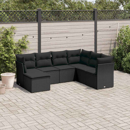 Set Divani da Giardino con Cuscini 7pz Nero Polyrattan | homemem39