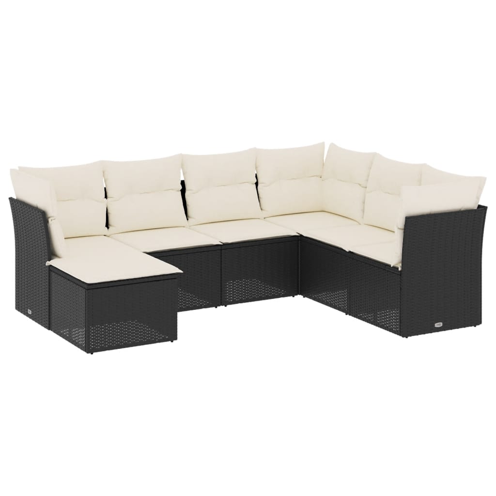 Set Divani da Giardino con Cuscini 7pz Nero Polyrattan | homemem39