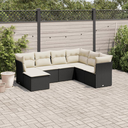 Set Divani da Giardino con Cuscini 7pz Nero Polyrattan | homemem39