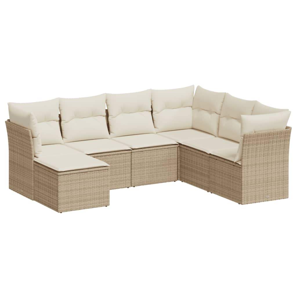 Set Divani da Giardino 7 pz con Cuscini Beige in Polyrattan - homemem39