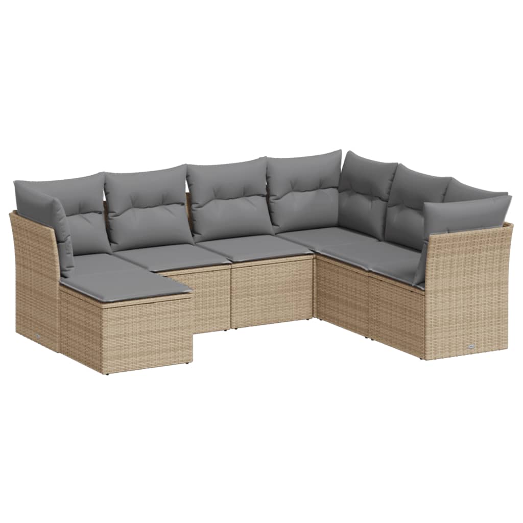 Set Divani da Giardino 7 pz con Cuscini Beige in Polyrattan | homemem39