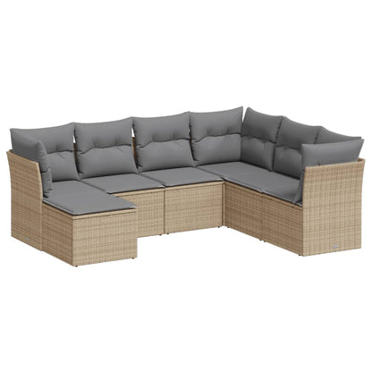 Set Divani da Giardino 7 pz con Cuscini Beige in Polyrattan | homemem39