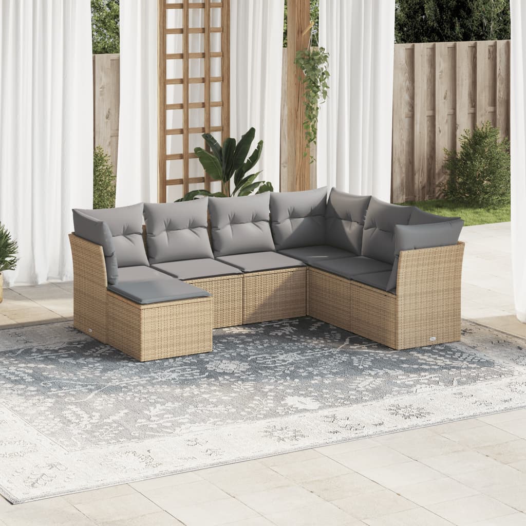 Set Divani da Giardino 7 pz con Cuscini Beige in Polyrattan | homemem39