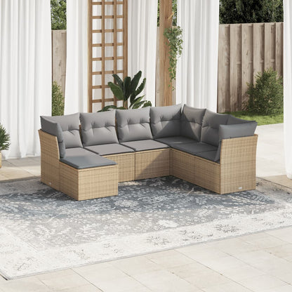 Set Divani da Giardino 7 pz con Cuscini Beige in Polyrattan | homemem39