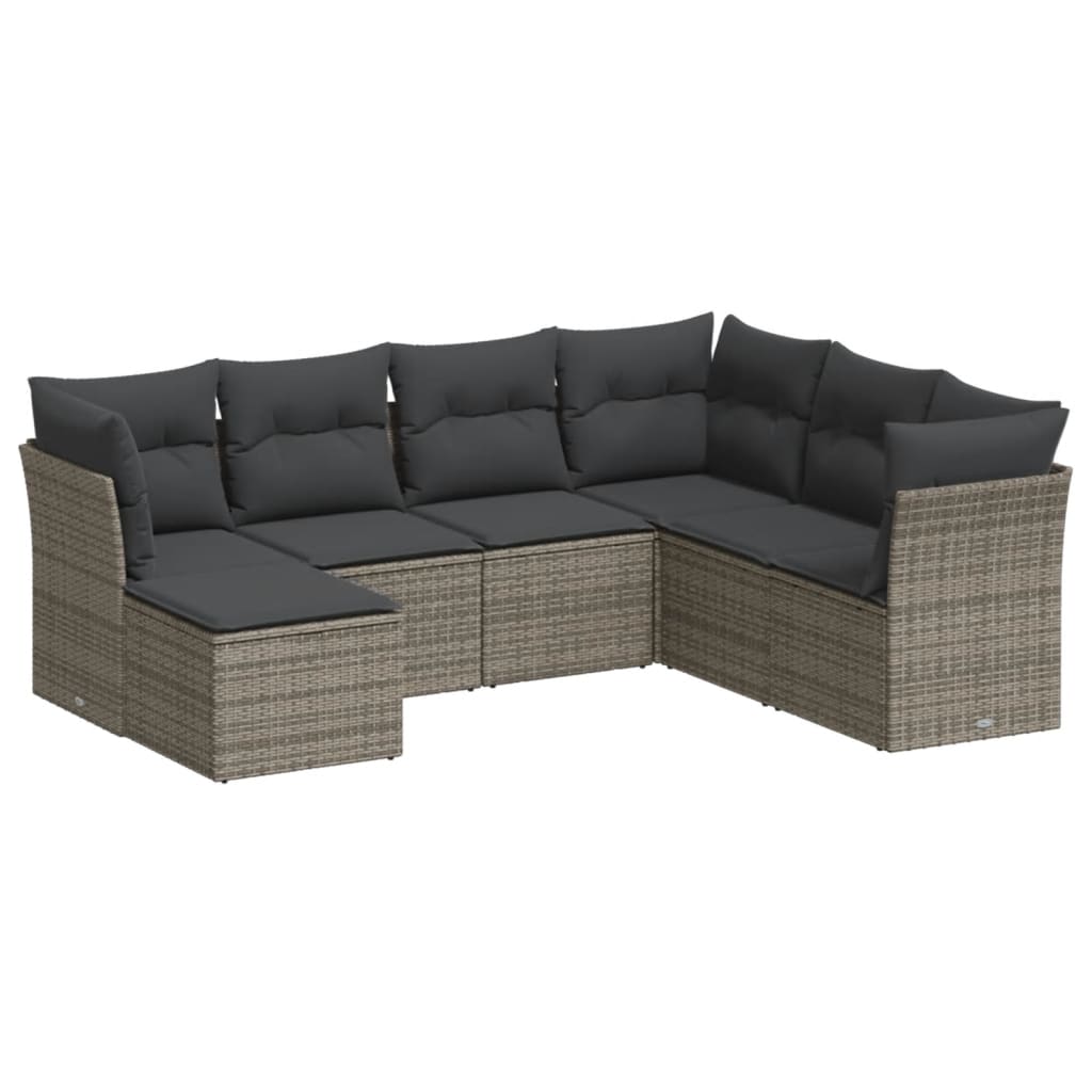 Set Divani da Giardino 7 pz con Cuscini Grigio in Polyrattan | homemem39