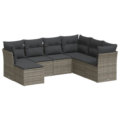 Set Divani da Giardino 7 pz con Cuscini Grigio in Polyrattan | homemem39