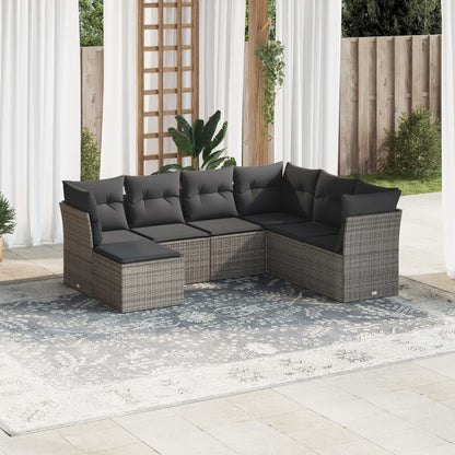 Set Divani da Giardino 7 pz con Cuscini Grigio in Polyrattan | homemem39
