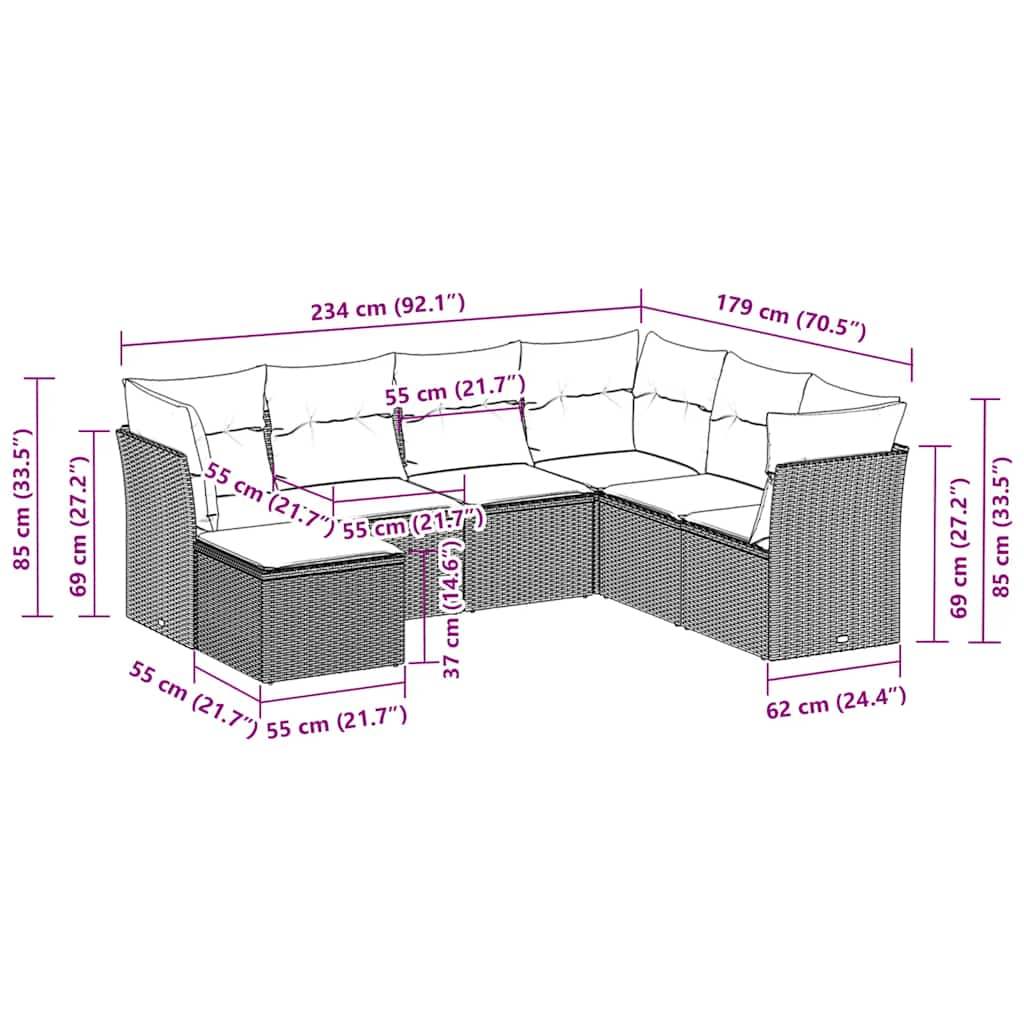 Set Divani da Giardino 7pz con Cuscini Grigio Chiaro Polyrattan - homemem39