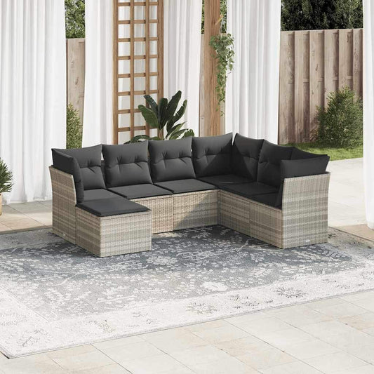 Set Divani da Giardino 7pz con Cuscini Grigio Chiaro Polyrattan - homemem39