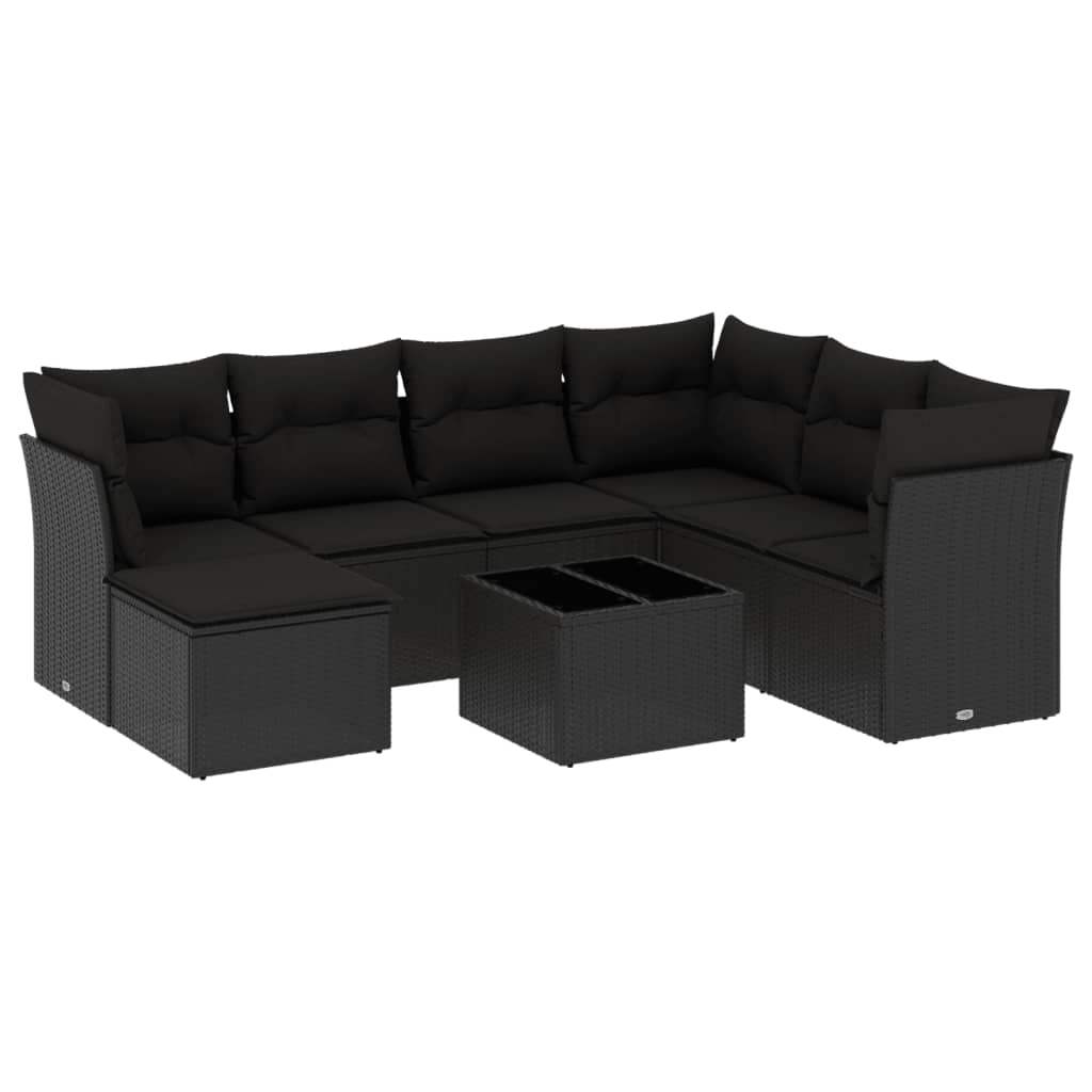 Set Divani da Giardino con Cuscini 8 pz Nero in Polyrattan - homemem39