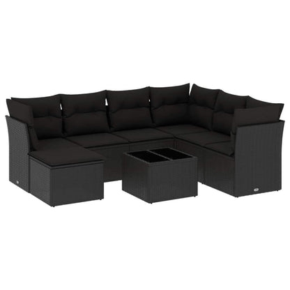 Set Divani da Giardino con Cuscini 8 pz Nero in Polyrattan - homemem39