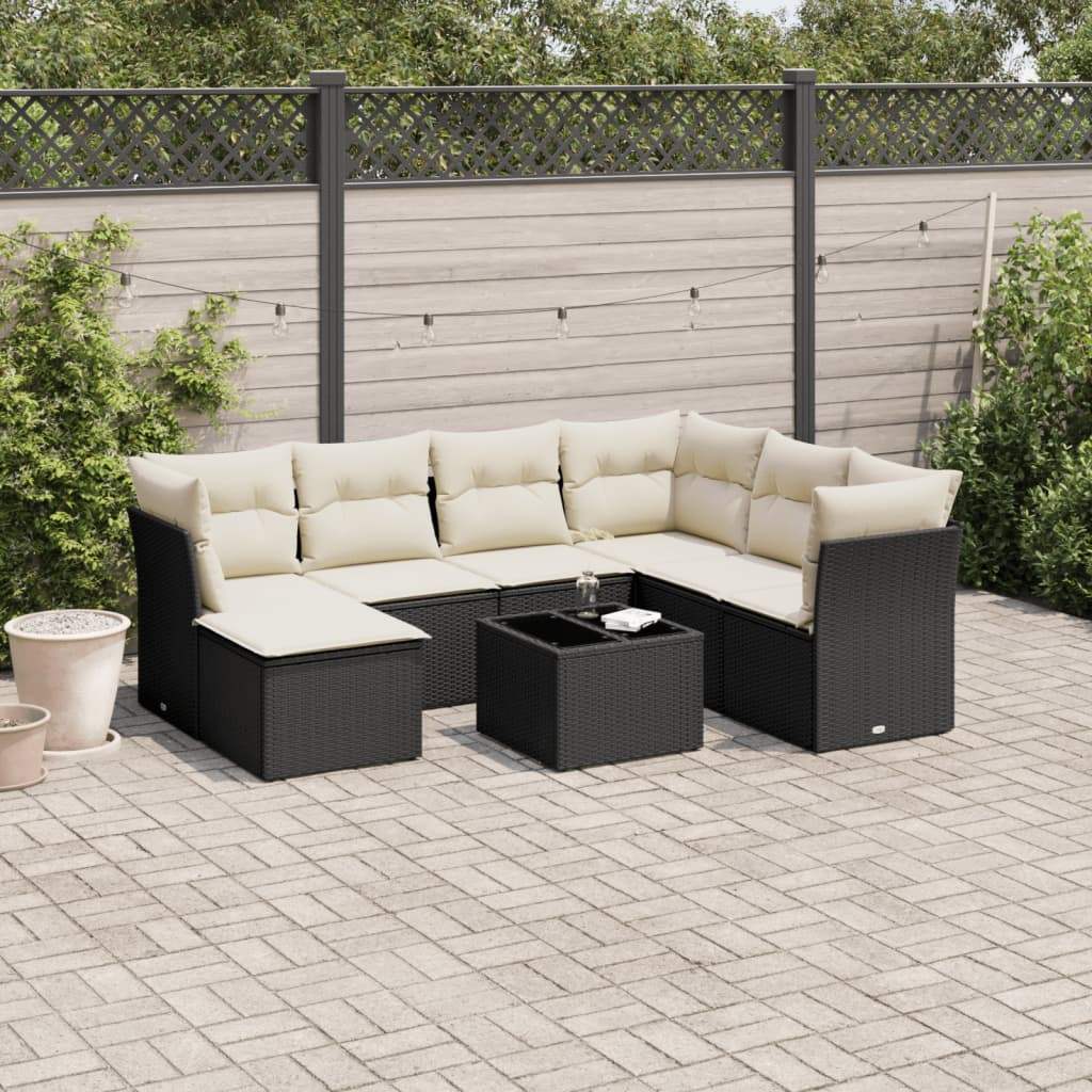 Set Divani da Giardino con Cuscini 8 pz Nero in Polyrattan - homemem39