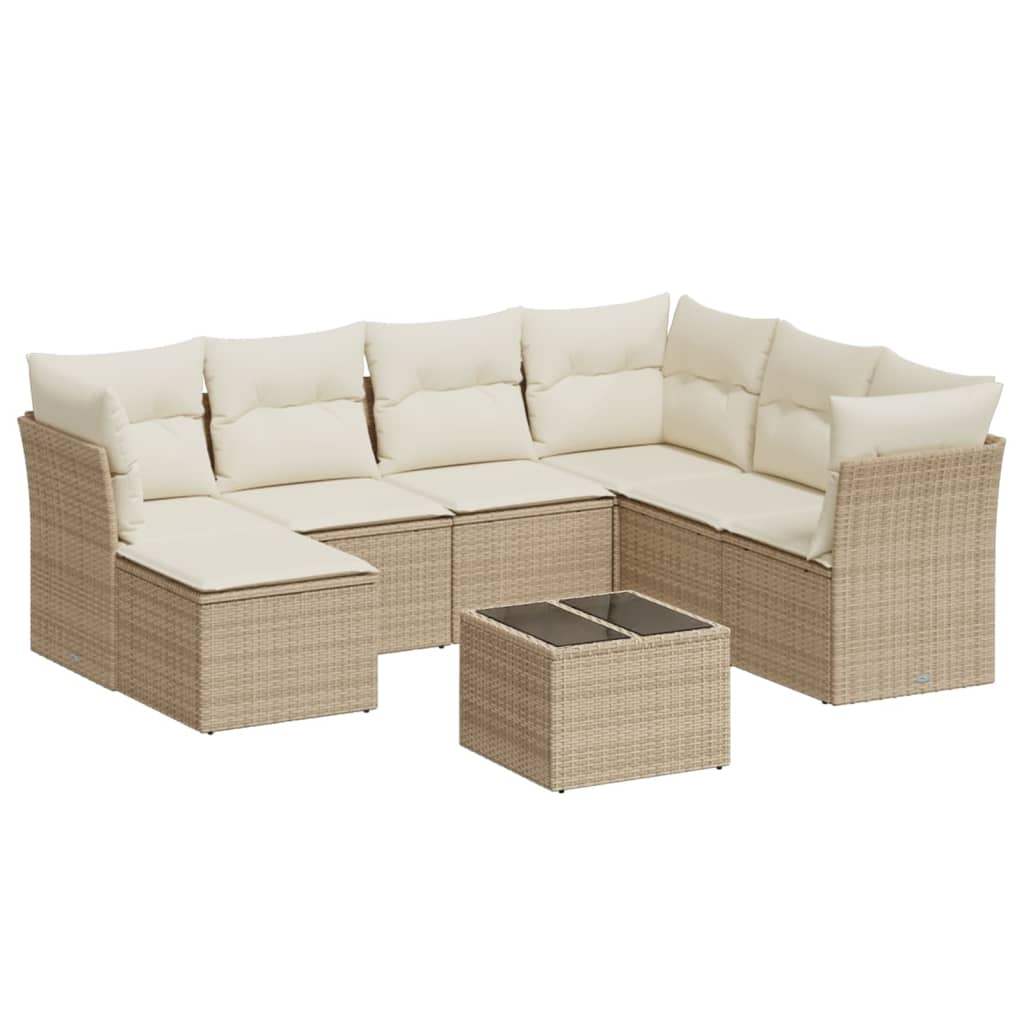 Set Divano da Giardino 8 pz con Cuscini Beige in Polyrattan - homemem39