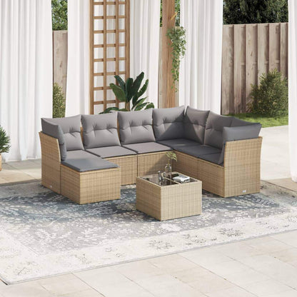 Set Divano da Giardino 8 pz con Cuscini Beige in Polyrattan - homemem39