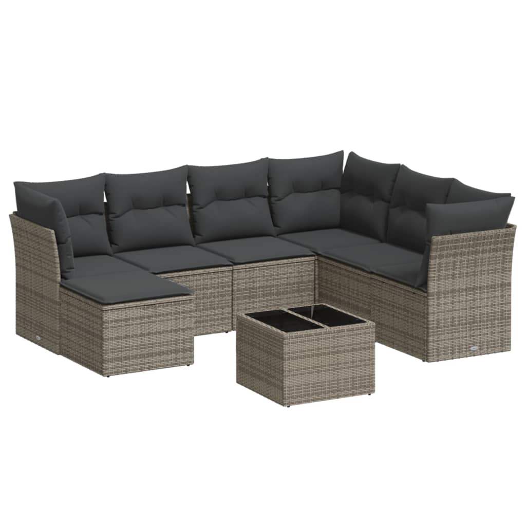Set Divano da Giardino 8 pz con Cuscini Grigio in Polyrattan - homemem39