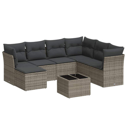 Set Divano da Giardino 8 pz con Cuscini Grigio in Polyrattan - homemem39