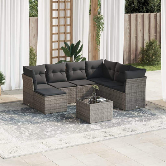 Set Divano da Giardino 8 pz con Cuscini Grigio in Polyrattan - homemem39
