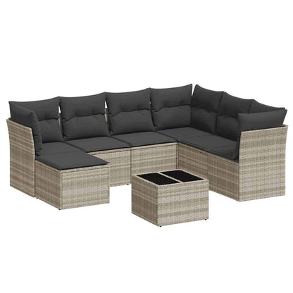 Set Divano da Giardino 8pz con Cuscini Grigio Chiaro Polyrattan - homemem39