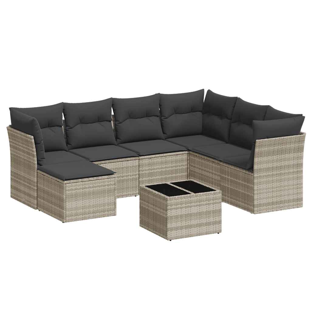 Set Divano da Giardino 8pz con Cuscini Grigio Chiaro Polyrattan