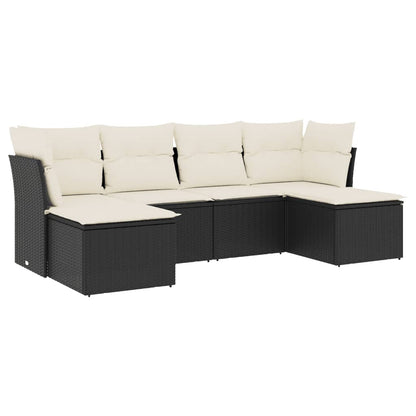 Set Divano da Giardino 6 pz con Cuscini Nero in Polyrattan | homemem39