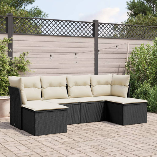 Set Divano da Giardino 6 pz con Cuscini Nero in Polyrattan - homemem39