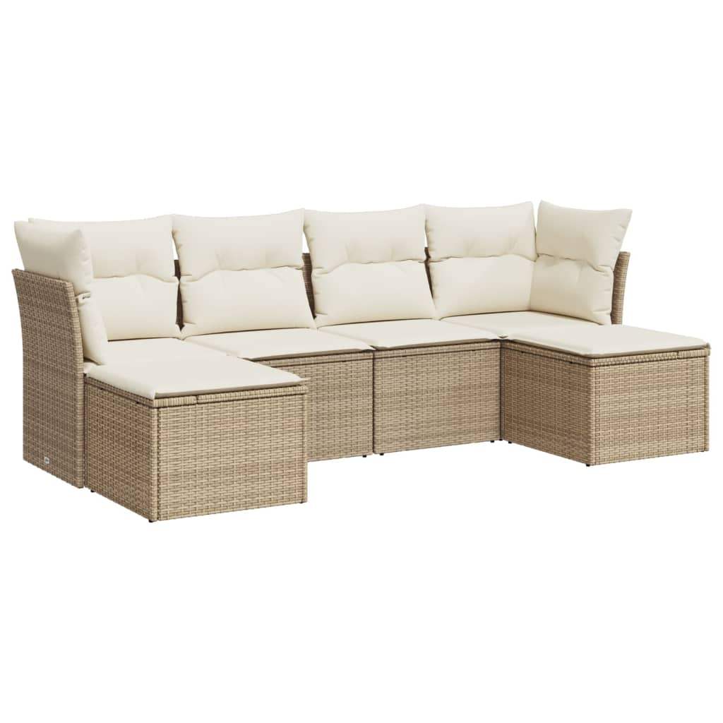 Set Divano da Giardino 6 pz con Cuscini Beige in Polyrattan - homemem39