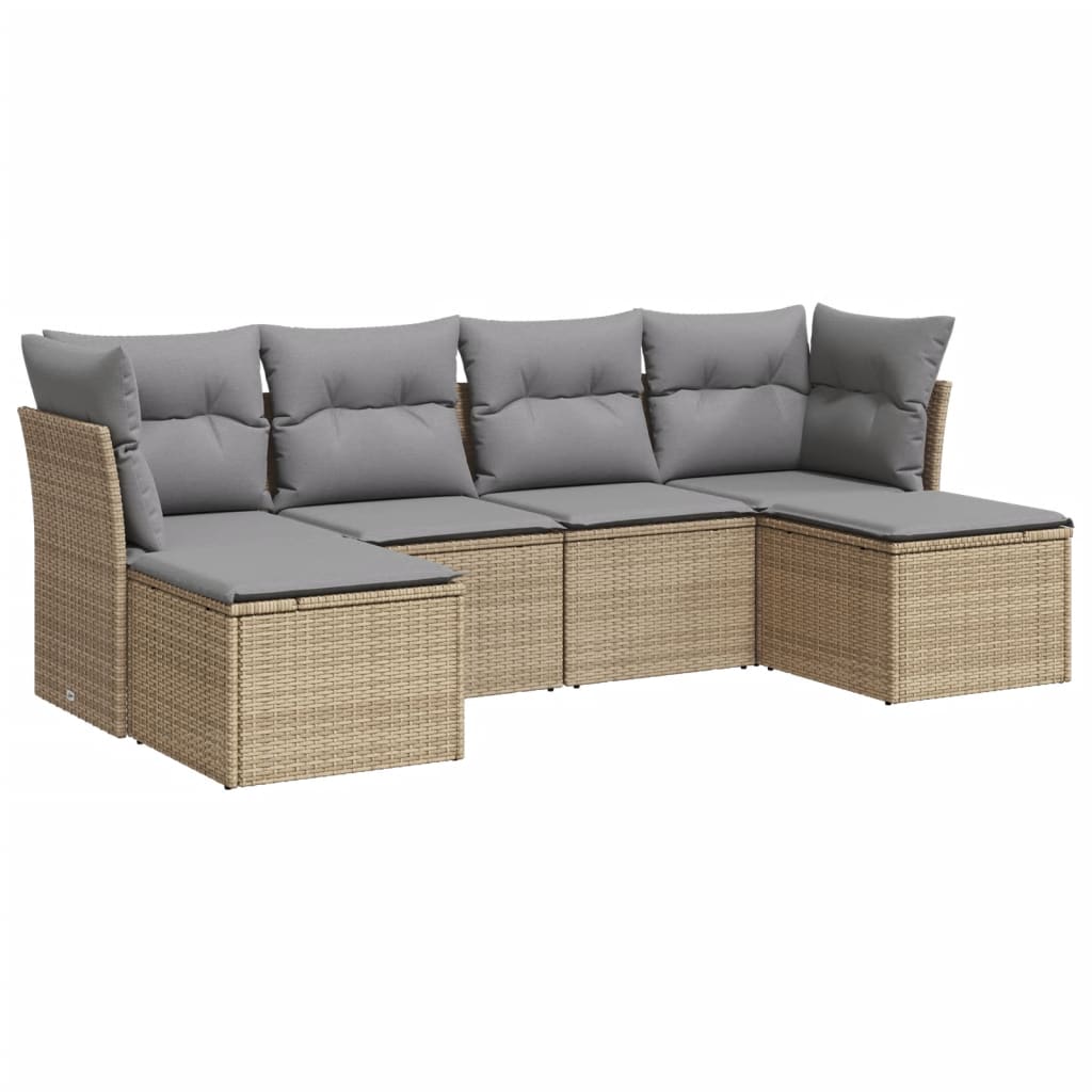 Set Divano da Giardino 6 pz con Cuscini Beige in Polyrattan | homemem39