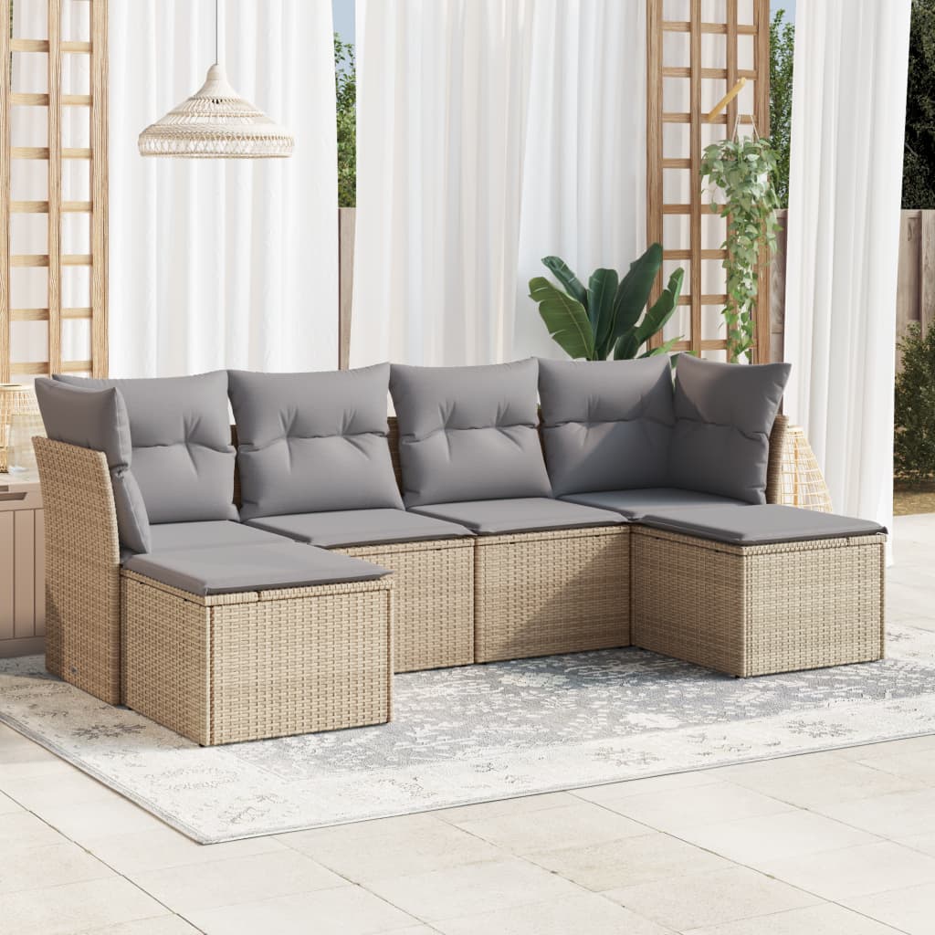 Set Divano da Giardino 6 pz con Cuscini Beige in Polyrattan | homemem39