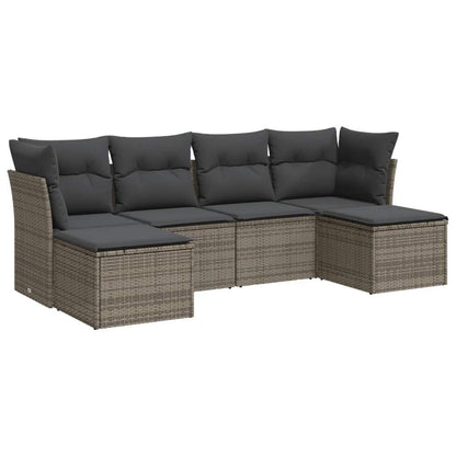 Set Divano da Giardino 6 pz con Cuscini Grigio in Polyrattan - homemem39