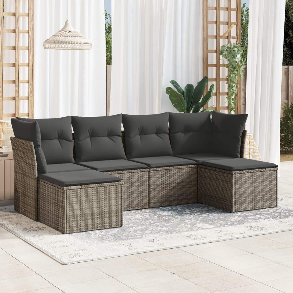 Set Divano da Giardino 6 pz con Cuscini Grigio in Polyrattan - homemem39